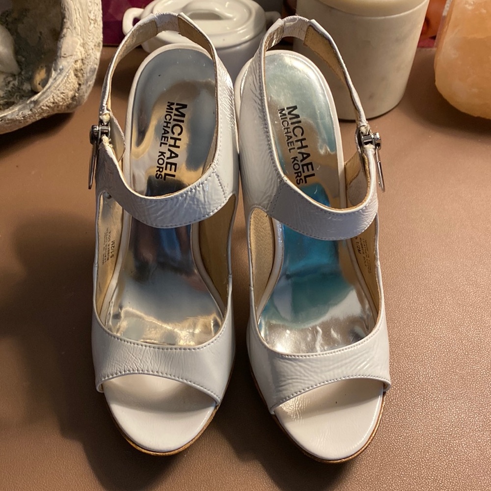 White leather heels 4” Michael Kors